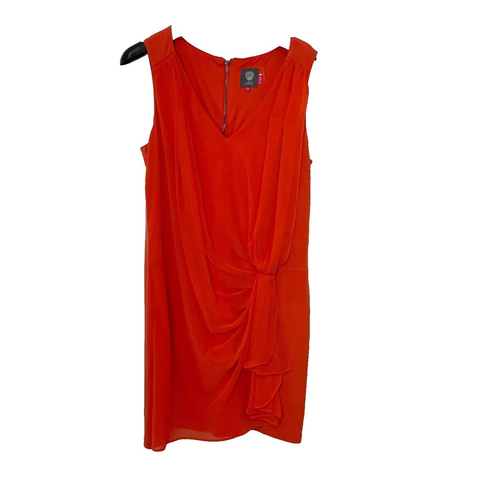 Vince Camuto Mini Shift Dress Womens 8 Orange Sleeveless V-Neck Side Knot Formal